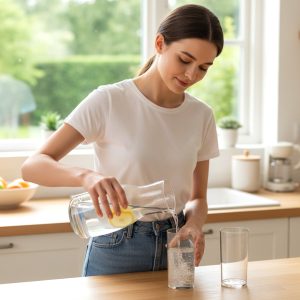 Prexo Plastic Water Jug and Drinking Glass Set (1 Jug 1000ML, 6 Glasses 300ML)