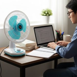 12V DC Table Fan with Adjustable Speed Control and High Speed Airflow