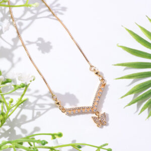 Butterfly Charm V-Shape Pendant Necklace