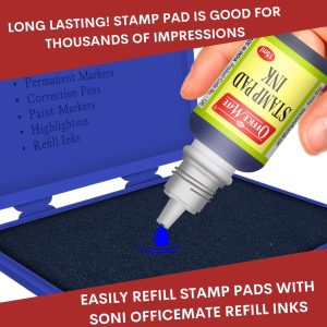 Officemate Stamp Pad Ink Blue – 15 ml Bottle | Fade-Resistant, Quick-Drying Refill