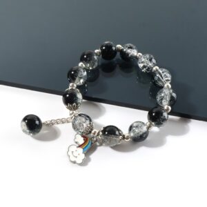 Elegant Black & Crystal Beaded Charm Bracelet