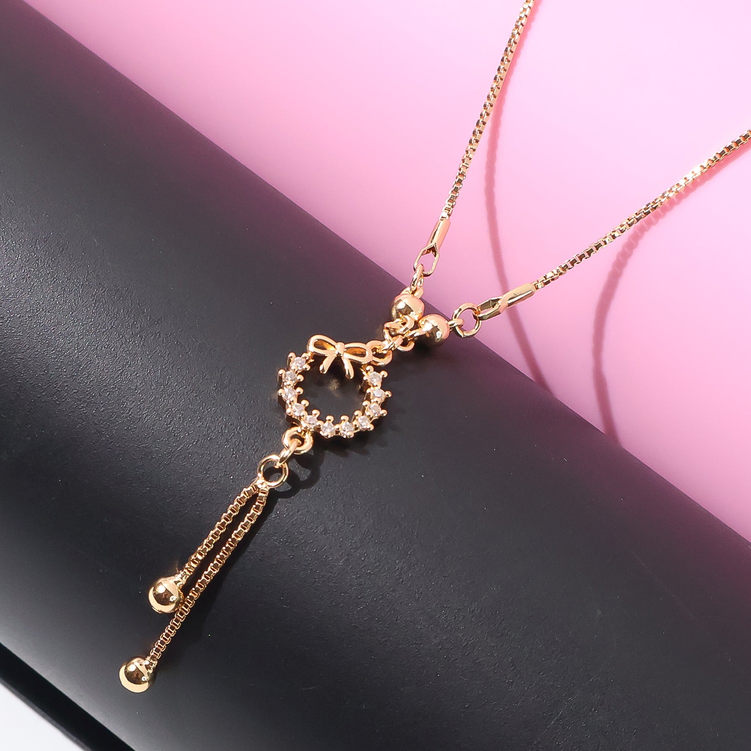 Delicate Gold-Plated Bow and Wreath Pendant Necklace for Women