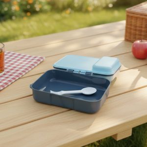 3 Compartment Snacky Lunch Box Set With 2 In 1 Spoon (1 Set)