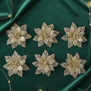 Glitter Flower Hair Clip Set (6 Pc Mix Color Set)