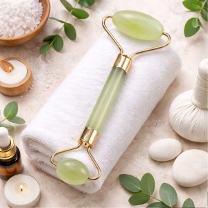 Premium Dual Head Jade Stone Face Roller & Gua Sha Massage Tool Set (1 Pc)