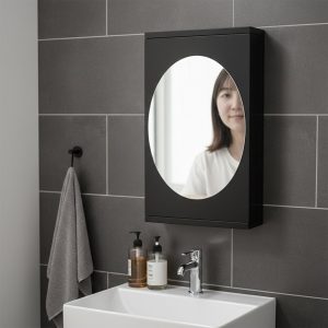 Wall Mounted Black Rotating Storage Cabinet Organizer (1 Pc, 22x42 Cm)