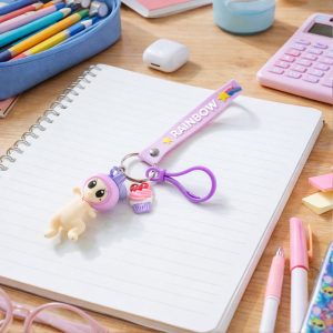 Cute Doll & Cupcake Keychain with Rainbow Strap (1 Pc)