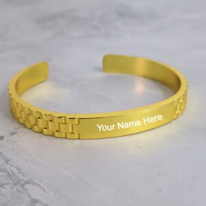 Custom Engraved Gold-Plated Bracelet – Personalized Adjustable Cuff for Men & Women