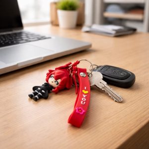 Cute Cartoon Girl Character Keychain with Strap and Decorative Charm (1 Pc)