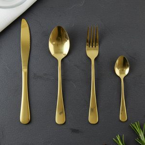 Stainless Steel Golden Cutlery Set with Pineapple Storage Stand (24 Pc Set)