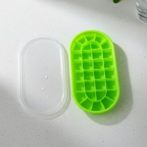 Premium Oval Silicone Ice Cube Tray with Lid (1 Pc)