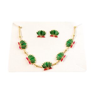 Traditional Green & Lotus Motif Jewellery Set