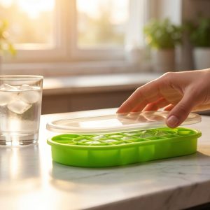 Premium Oval Silicone Ice Cube Tray with Lid (1 Pc)