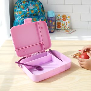 Smart Leak Proof Lunch Box with 3 Compartments and Spoon Set (1 Set)