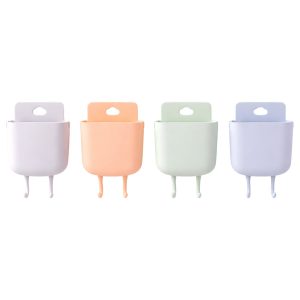 Multi-Purpose Plastic Wall Mounted Mobile Charging Holder Set (4 Pc)