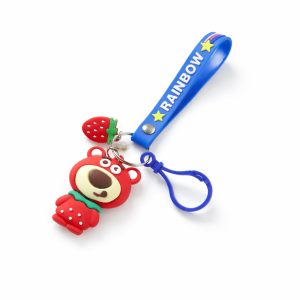 Cute Teddy Bear Keychain with Rainbow Strap (1 Pc)