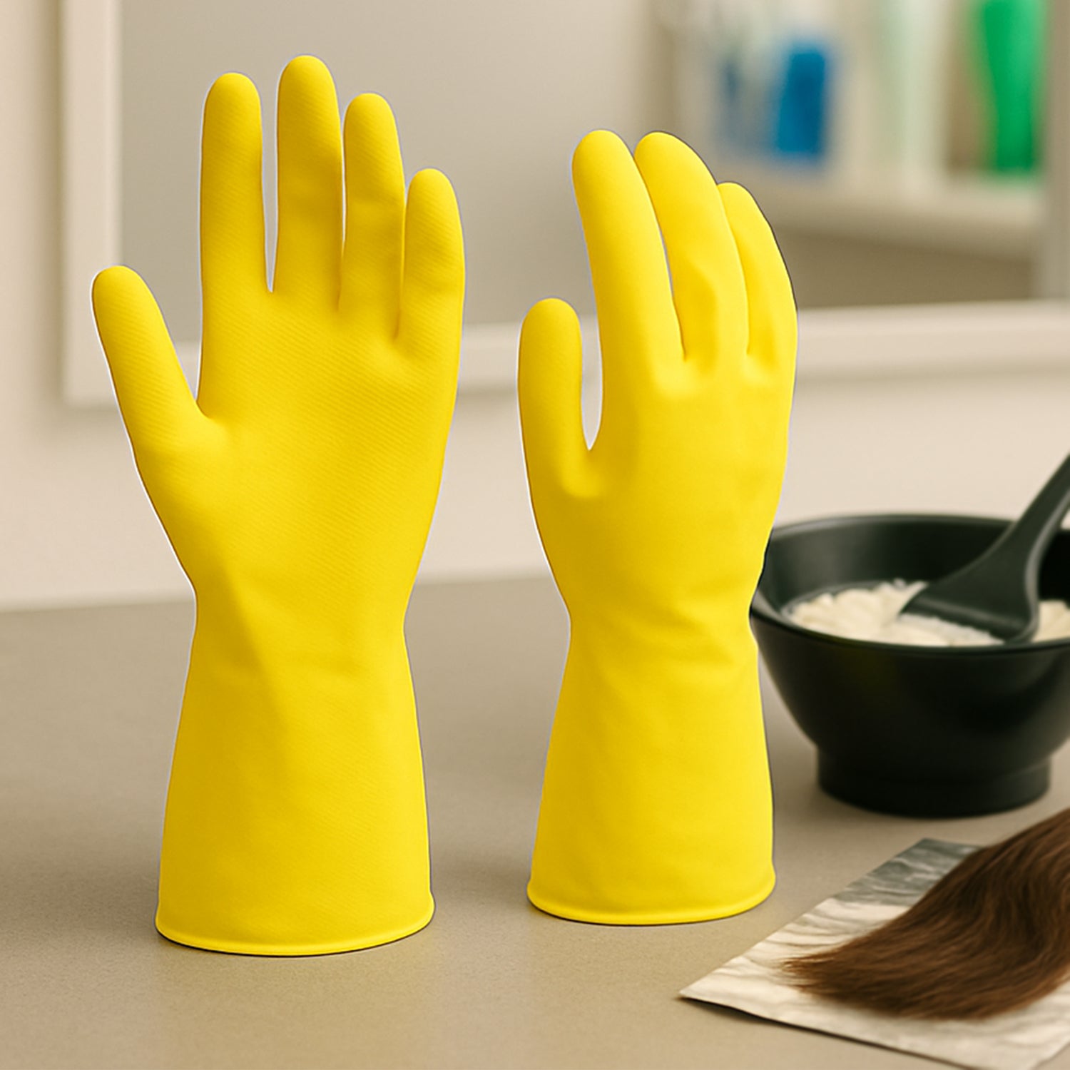 2 pair med yellow gloves For Cleaning