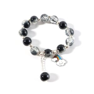 Elegant Black & Crystal Beaded Charm Bracelet