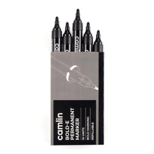 Camlin Bold-E Permanent Marker Black Long-Lasting Refillable Marker Pack of 10