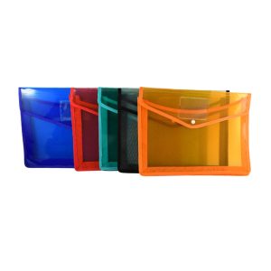 Transparent Document File Folder Multi-Color Button Closure File Bags (1 Pc / Mix Color)