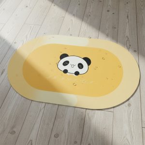 Anti-Slip Cartoon Panda Printed Bathroom Floor Mat (1 Pc, 90 x 59 Cm)