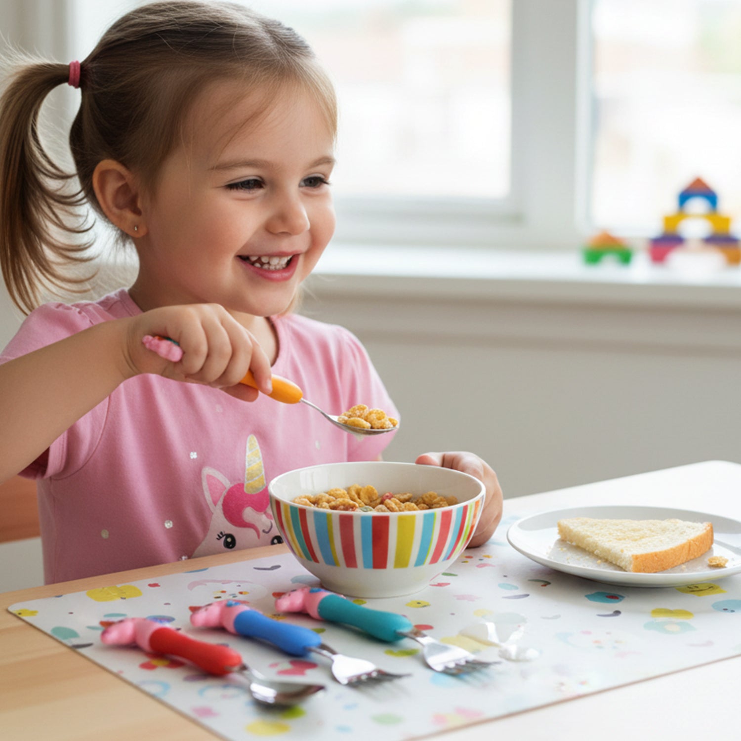 Unicorn Theme Kids Spoon and Fork With Plastic Handle Set (4 Pc Set) - Image 5