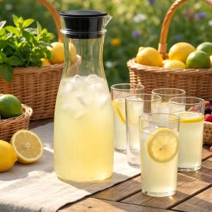 Prexo Plastic Water Jug and Drinking Glass Set (1 Jug 1000ML, 6 Glasses 300ML)