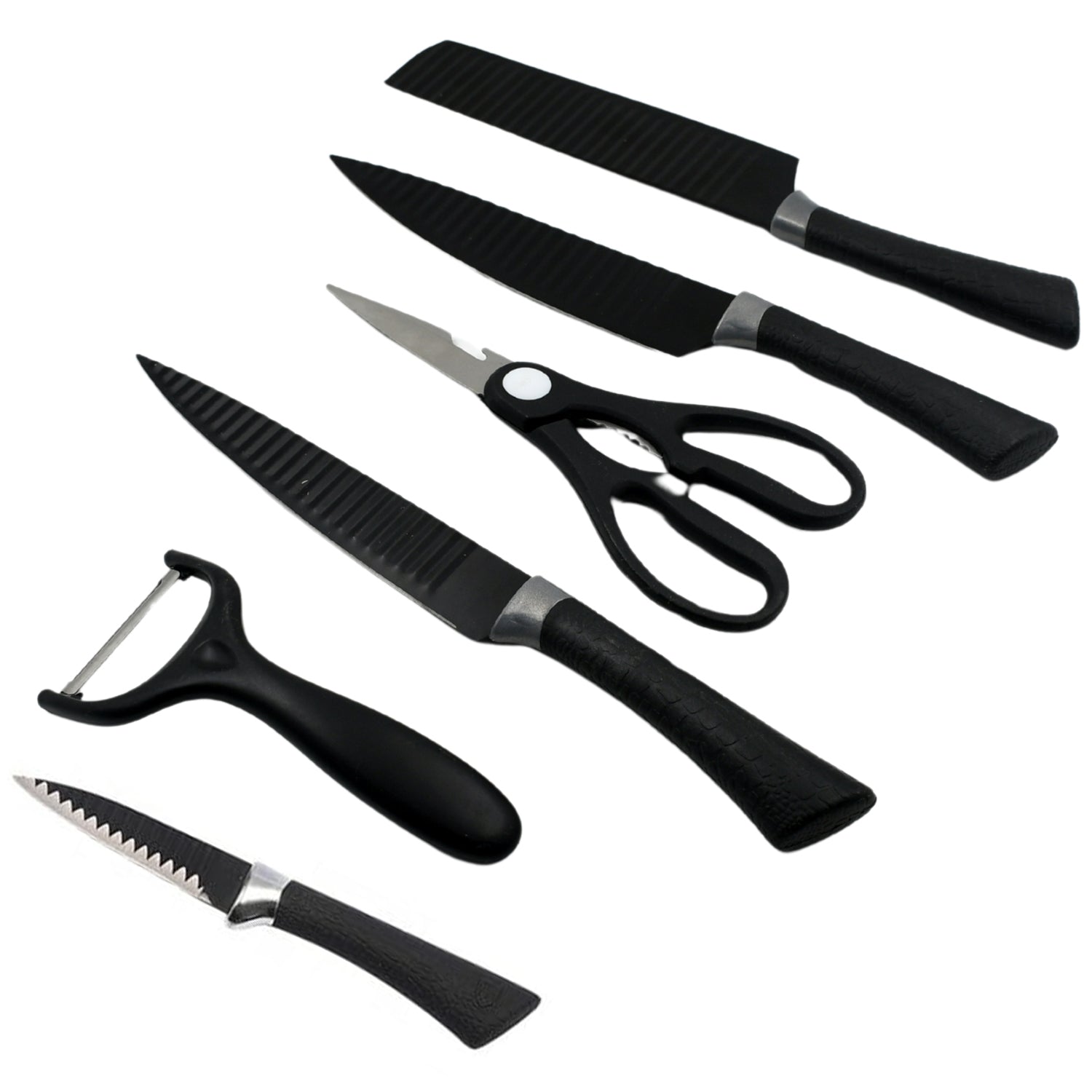 6 Pcs Professional Kitchen Knife Set with Non-Slip Handle, Peeler & Scissor