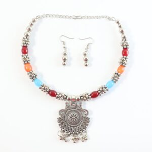 Oxidised Silver Traditional Beaded Necklace Set