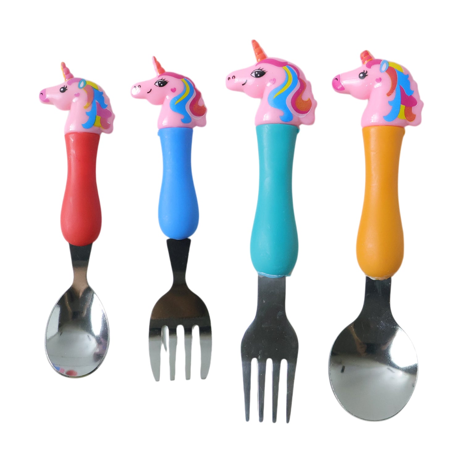 Unicorn Theme Kids Spoon and Fork With Plastic Handle Set (4 Pc Set) - Image 4