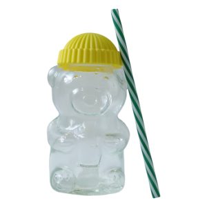 Cute Glass Bear Shape Kids Drinking Cup Bottle with Straw (1 Pc, 350 ML)