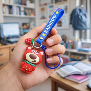 Cute Teddy Bear Keychain with Rainbow Strap (1 Pc)