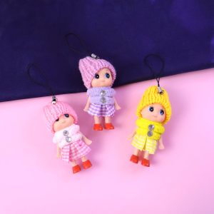 Cute Mini Doll Hanging Keychain Set (6 Pc Mix Color)