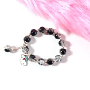 Elegant Black & Crystal Beaded Charm Bracelet
