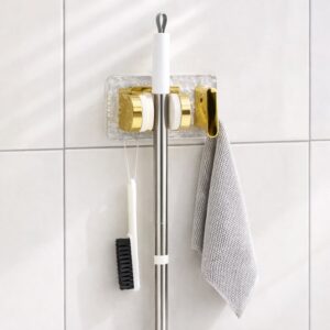 Wall Mounted Broom & Mop Holder with Strong Grip Clips