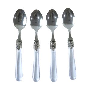 Premium Stainless Steel Dessert Spoon With Plastic Handle Set (4 Pc Set)