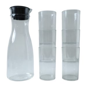 Prexo Plastic Water Jug and Drinking Glass Set (1 Jug 1000ML, 6 Glasses 300ML)