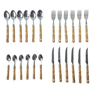 Stainless Steel Cutlery Set with Wooden Finish Handle (24 Pc Set)