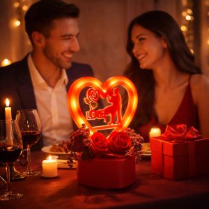 Heart Love Decorative Showpiece with Golden Rose Flower Gift Set (2 Pc)