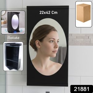 Wall Mounted Black Rotating Storage Cabinet Organizer (1 Pc, 22x42 Cm)