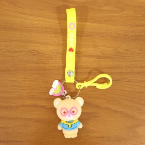 Cute Cartoon Teddy Bear Keychain with Yellow I Love You Strap (1 Pc)