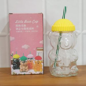 Cute Glass Bear Shape Kids Drinking Cup Bottle with Straw (1 Pc, 350 ML)