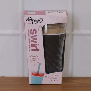 Swirl Design Drinking Tumbler Cup with Lid and Straw (1 Pc)