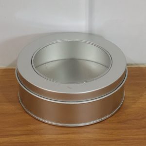 Round Metal Storage Tin Box with Transparent Window Lid (1 Pc, 9.5 x 9.5 Cm)