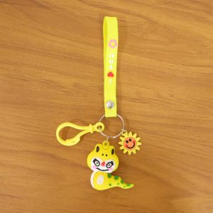 Cute Cartoon Dinosaur Style Keychain with Strap and Decorative Charm (1 Pc)