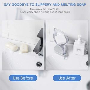 Leaf Shape Soap Dish Holder with Drain for Bathroom & Kitchen Use