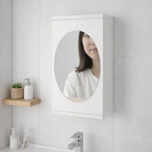 Wall Mounted Rotating Bathroom Mirror Cabinet (1 Pc, 22x42 Cm)