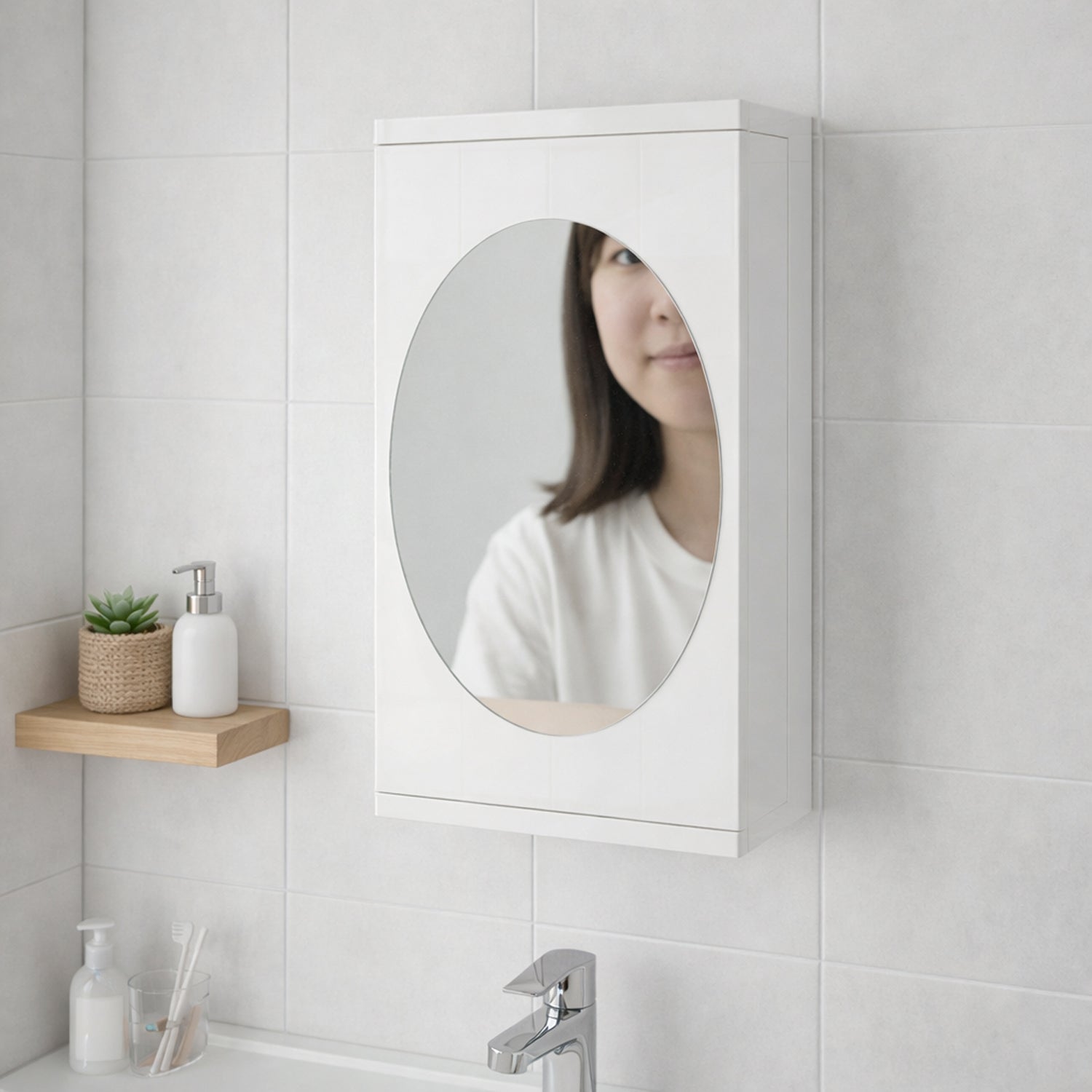 Wall Mounted Rotating Bathroom Mirror Cabinet (1 Pc, 22x42 Cm) - Image 5
