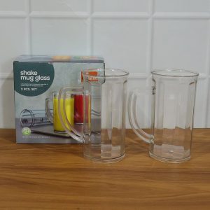 Prexo Plastic Shake Mug Glass with Handle (2 Pc Set, 400 ML Approx)