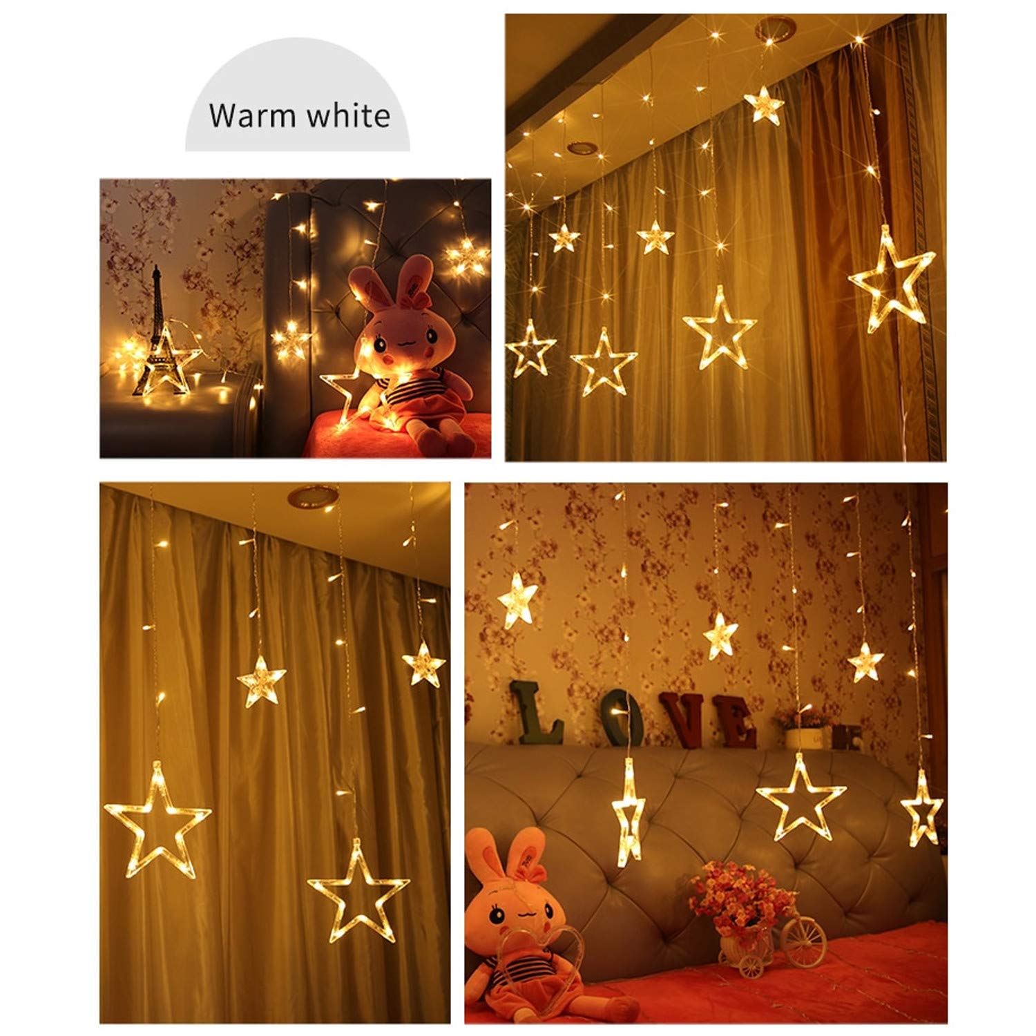 12 Stars Curtain String Lights – 8 Flashing Modes for Festival Decoration